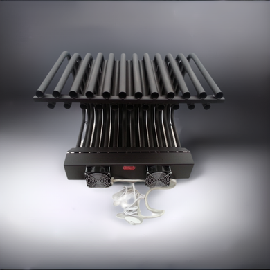 Large double row tubular blower fireplace grate heat exchanger