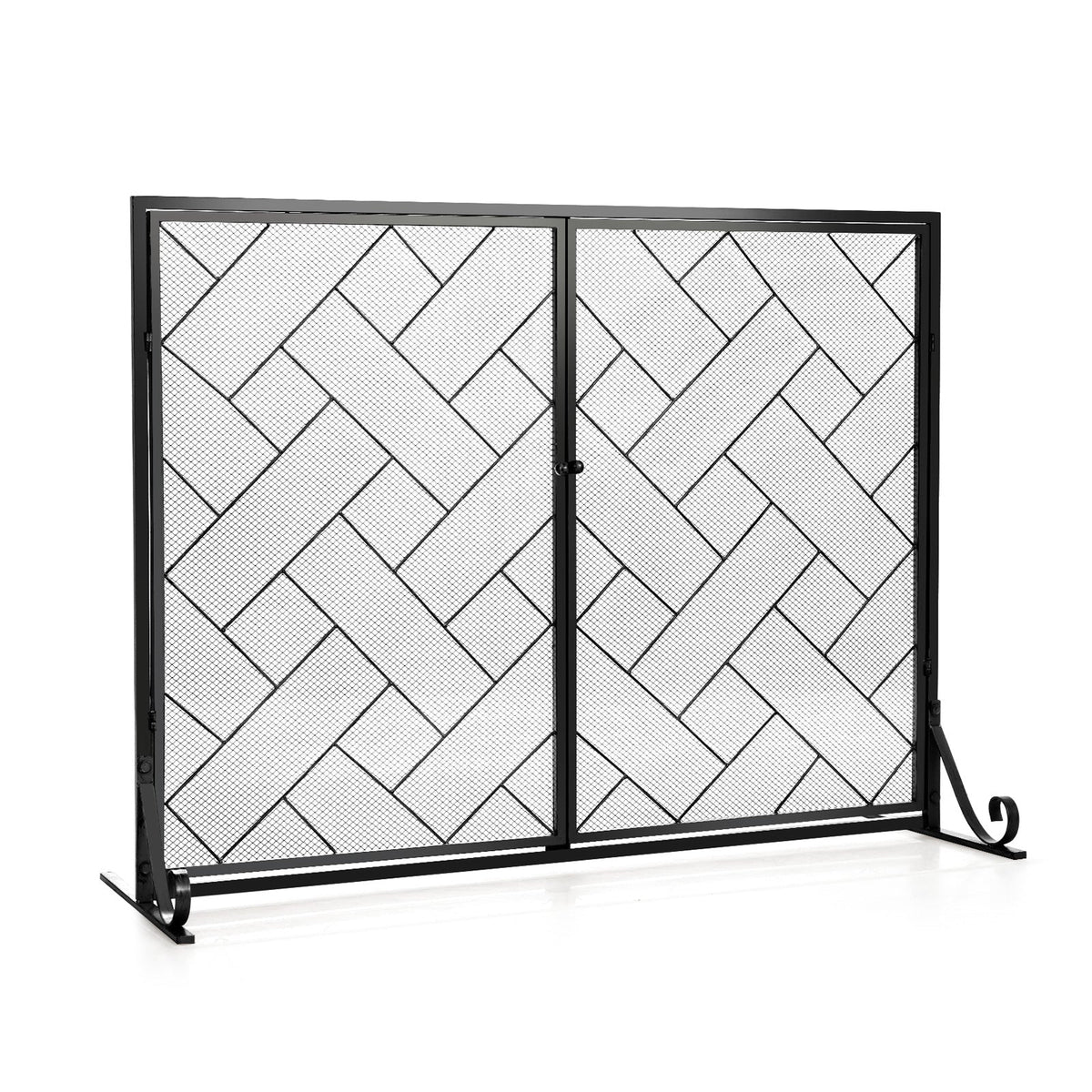 2-Panel Fireplace Screen Folding Metal Fire Place Safety Fence with Magnetic Doors