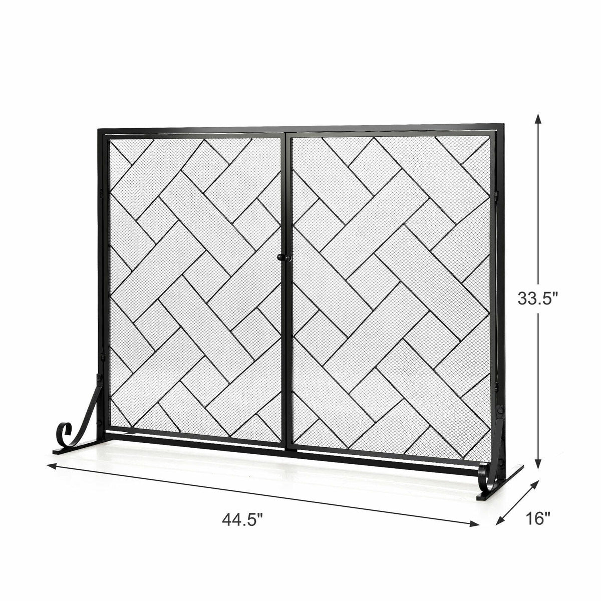 2-Panel Fireplace Screen Folding Metal Fire Place Safety Fence with Magnetic Doors