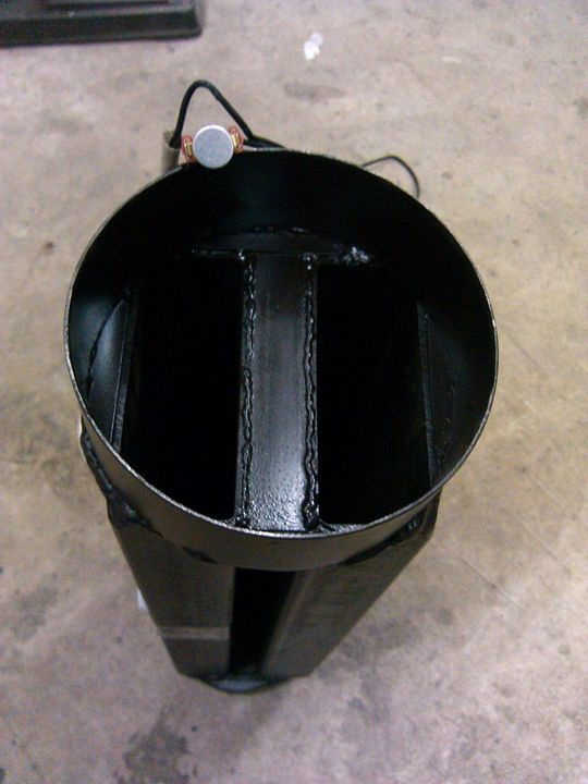 6CH chimney heat exchanger for 6 inch chimney pipe, 24 inch long section, top view into the pipe