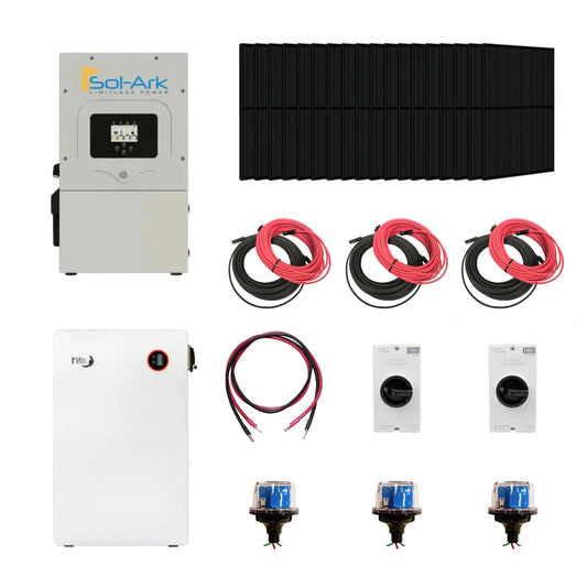 Complete Hybrid Solar Kit - Sol-Ark 15K Hybrid Inverter | 15kW 120/240V Output | 48V 310AH 16.1kWh Midnite Power AllWeather Lithium Battery | 13.5kW+ Solar PV