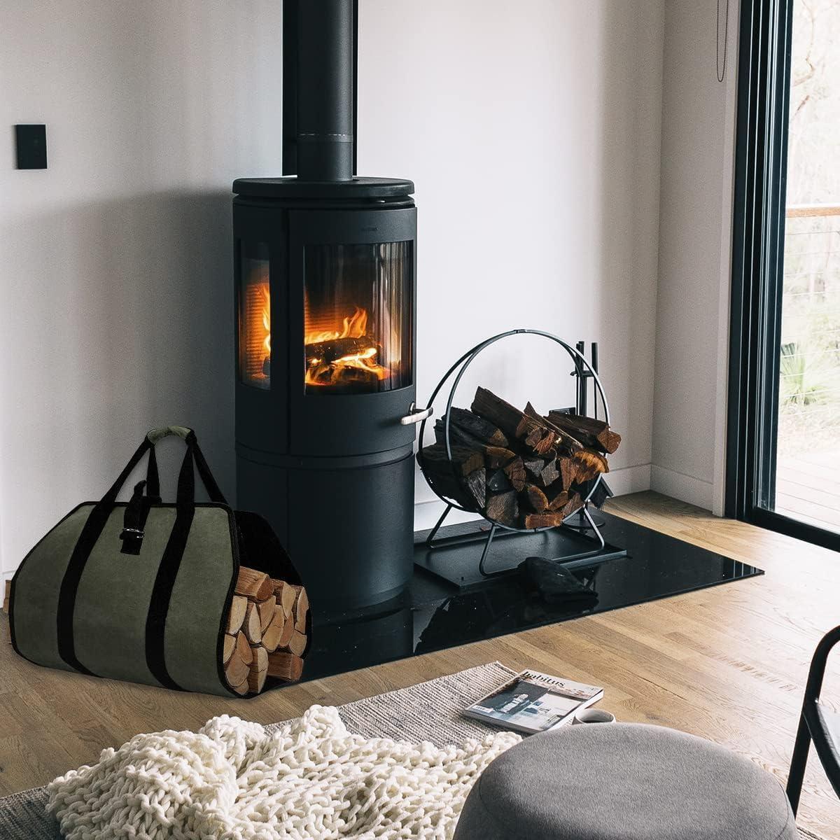 Wood Stove Accessories Firewood Carrier Wood Carrier for Firewood Holder BBQ Accessories   Log Tote Bag Fire Wood Log Carrier for Firewood Carriers with Handles   Waxed Canvas Firewood Log Carrier